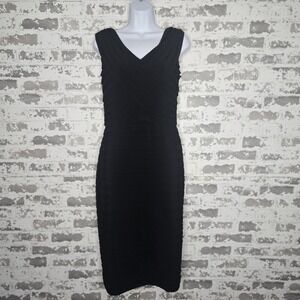 Cache Dress Womens 8 Black Ribbed Stretch Bodycon V-Neck Sleeveless Lined Party